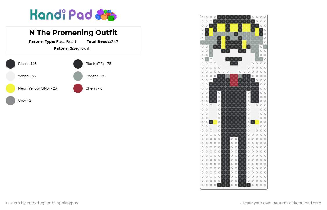 N The Promening Outfit - Fuse Bead Pattern by perrythegambajester on Kandi Pad - black,yellow,gray,md,murderdrones,sdn,n,serialdesignationn,glitchproductions,thepromening