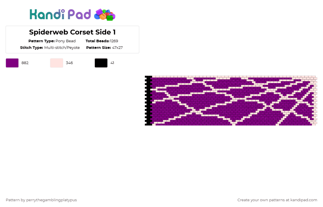 Spiderweb Corset Side 1 - Pony Bead Pattern by perrythegambajester on Kandi Pad - white,pink,halloween,corset,spider,spiderweb,clothing