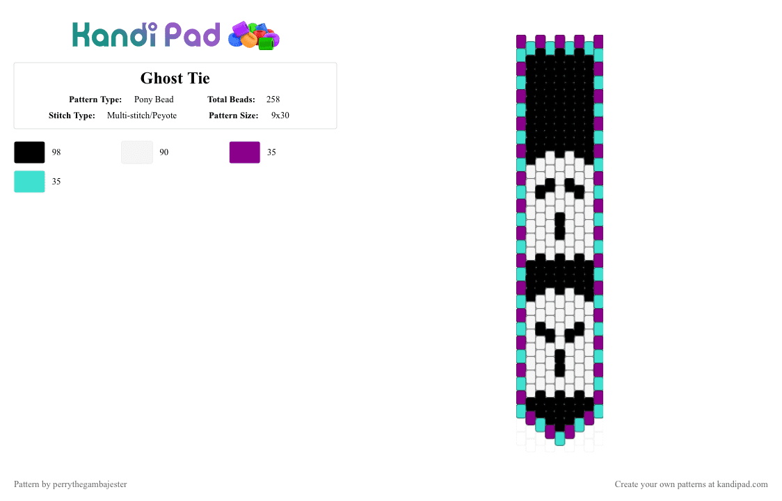 Ghost Tie - Pony Bead Pattern by perrythegambajester on Kandi Pad - pink,light blue,ghost,spooky,tie,halloween,trickortreat,ghosts