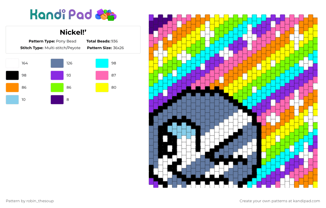Nickel!’ - Pony Bead Pattern by robin_thesoup on Kandi Pad - purple,pink,light blue,blue