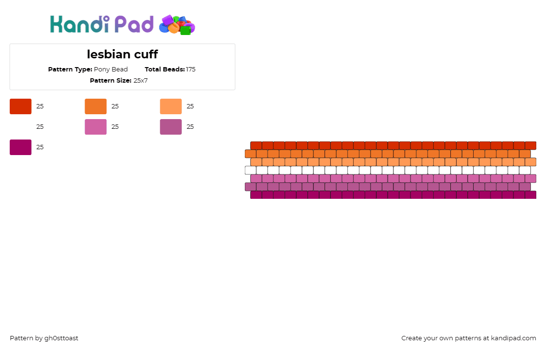 lesbian cuff - Pony Bead Pattern by gh0sttoast on Kandi Pad - lesbian,pride,cuff,stripes