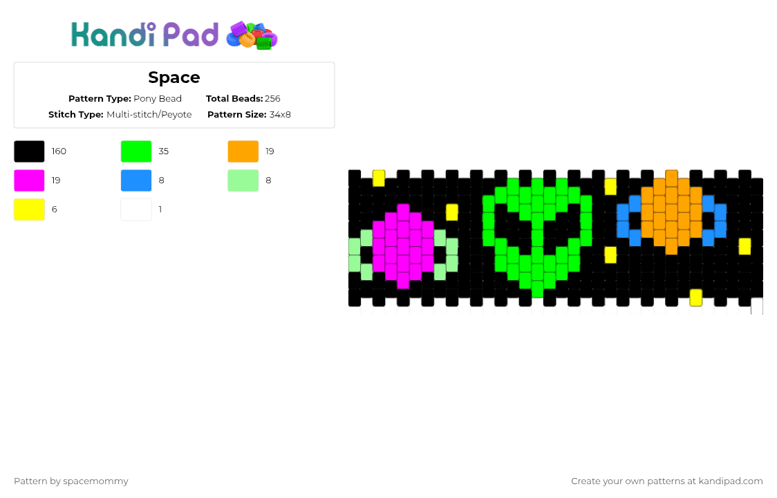 Space - Pony Bead Pattern by spacemommy on Kandi Pad - black,green,orange,pink