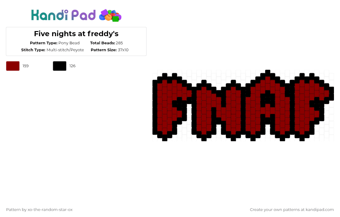 Five nights at freddy\'s - Pony Bead Pattern by xo-the-random-star-ox on Kandi Pad - red,black,fnaf,letter