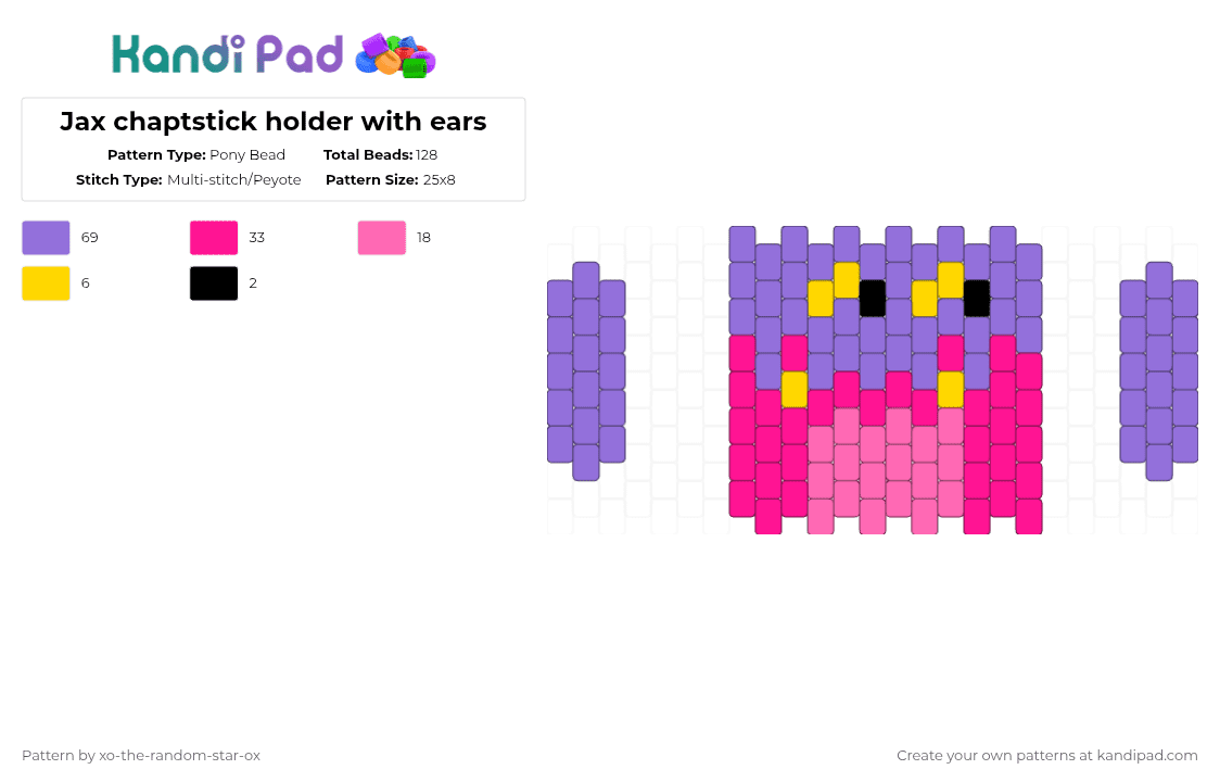 Jax chaptstick holder with ears - Pony Bead Pattern by xo-the-random-star-ox on Kandi Pad - pink,purple,the amazing digital circus,chapstick