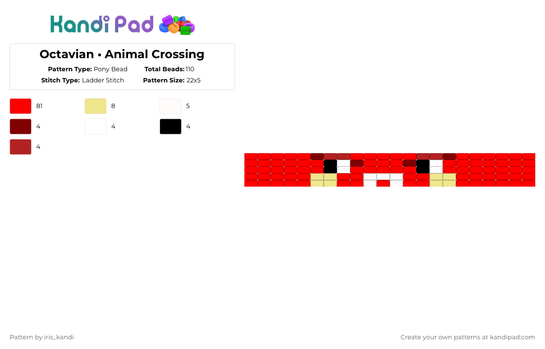 Octavian • Animal Crossing - Pony Bead Pattern by iris_kandi on Kandi Pad - red,animal crossing,octavian,cute