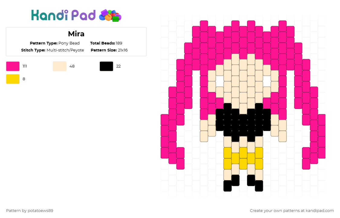 Mira - Pony Bead Pattern by potatoews89 on Kandi Pad - kdh, kpdh, kpop demon hunters, mira, pink
