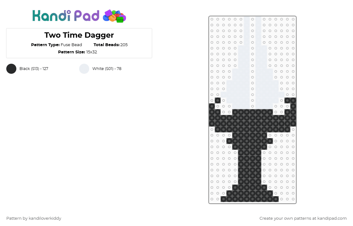 Two Time Dagger - Fuse Bead Pattern by kandiloverkiddy on Kandi Pad - white,black,two time,dagger,forsaken