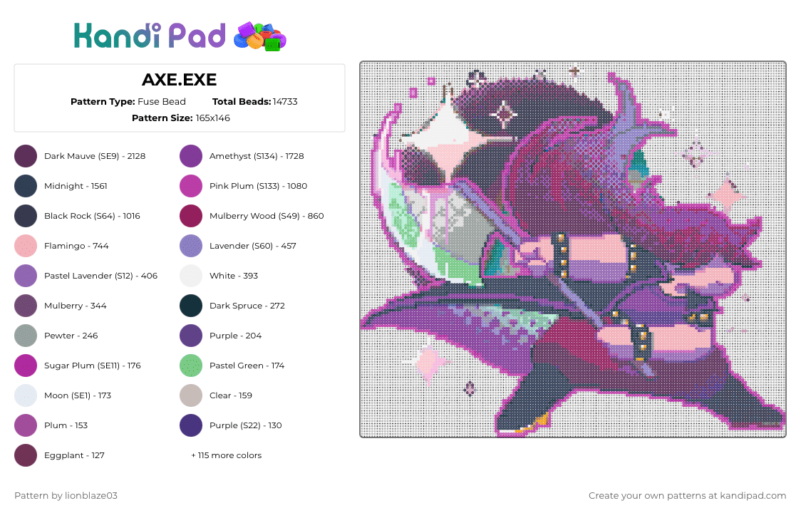 AXE.EXE - Fuse Bead Pattern by lionblaze03 on Kandi Pad - pink,purple,beige,susie,deltarune,utdr