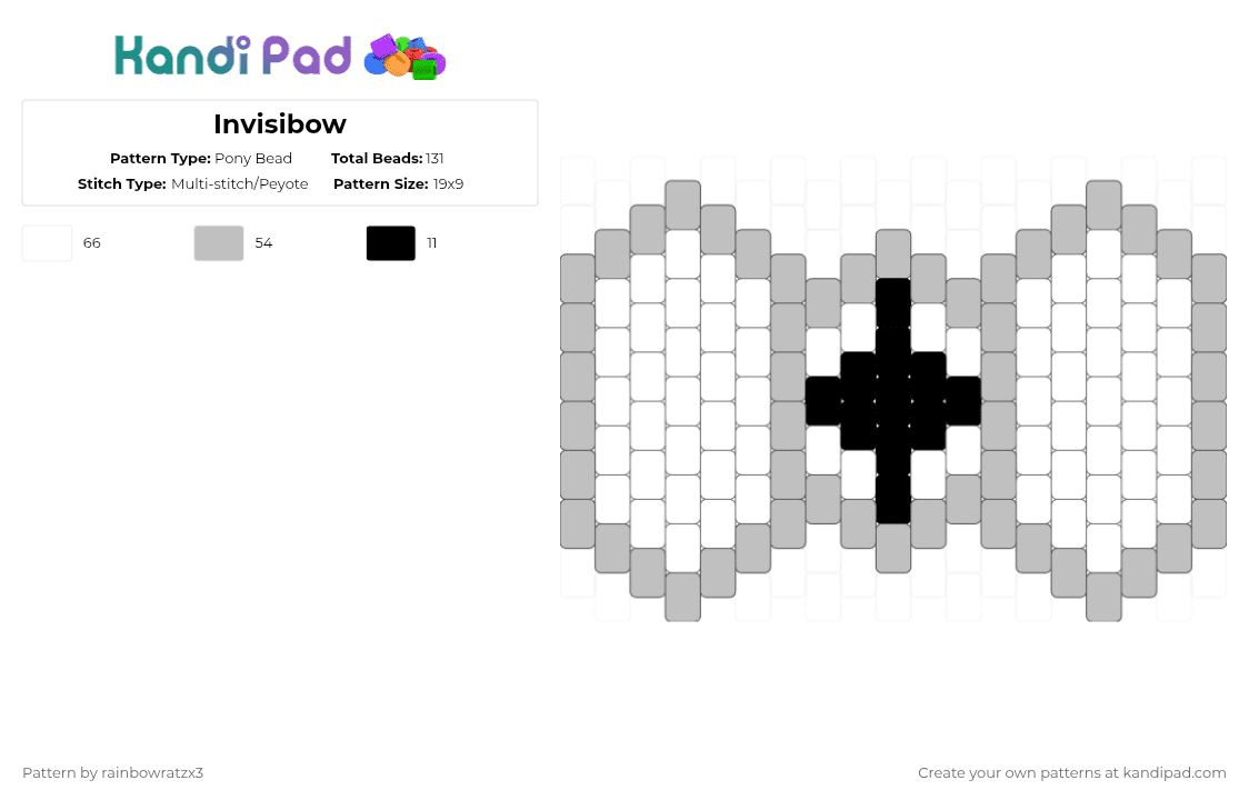 Invisibow - Pony Bead Pattern by rainbowratzx3 on Kandi Pad - white,beige,bowtie,bow,invisibow,ii,inanimate insanity,osc,object show,mepad