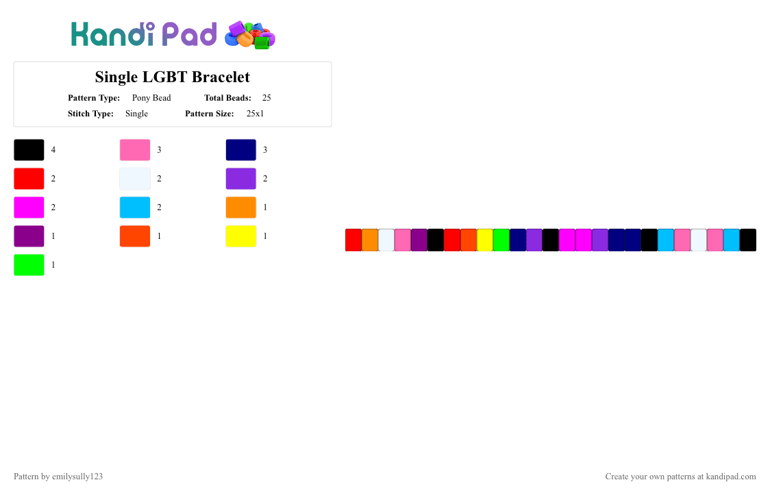 Single LGBT Bracelet - Pony Bead Pattern by emilysully123 on Kandi Pad - red,pink,purple