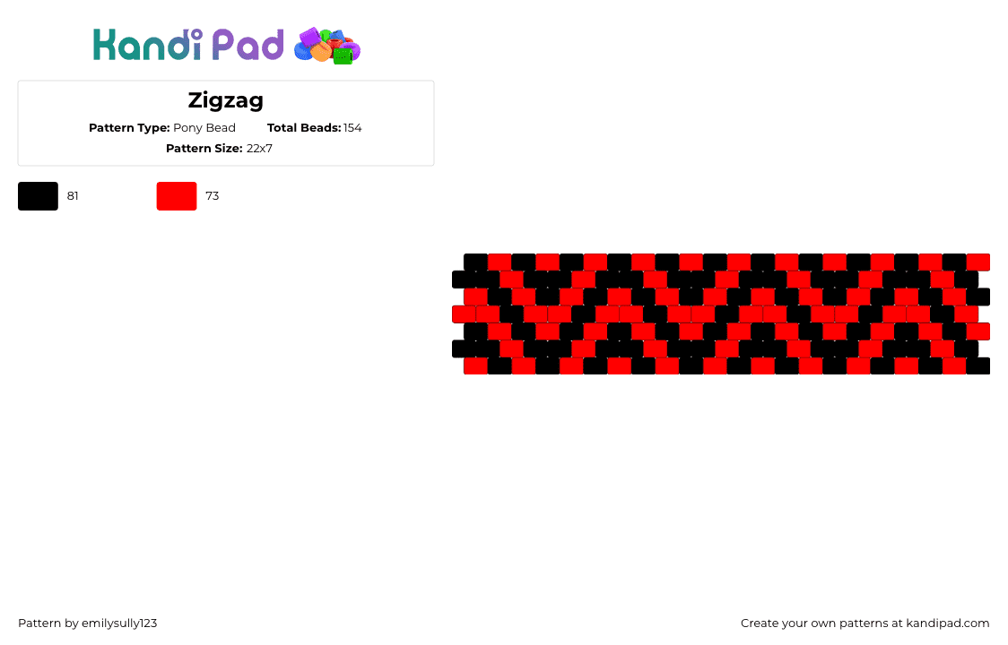 Zigzag - Pony Bead Pattern by emilysully123 on Kandi Pad - black,red