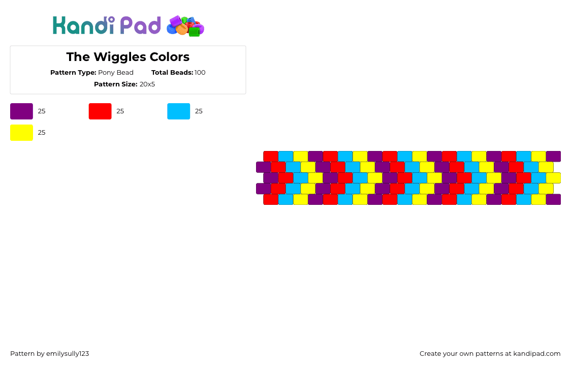 The Wiggles Colors - Pony Bead Pattern by emilysully123 on Kandi Pad - pink,red,light blue,yellow