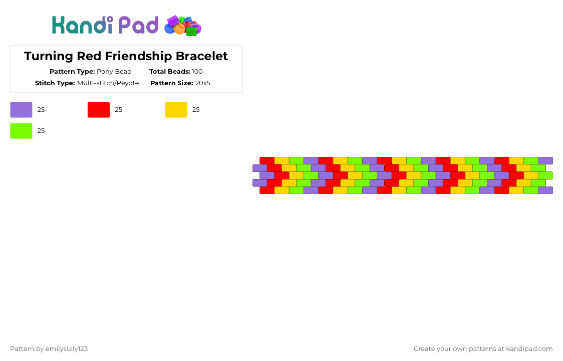 Turning Red Friendship Bracelet - Pony Bead Pattern by emilysully123 on Kandi Pad - purple,red,yellow,green