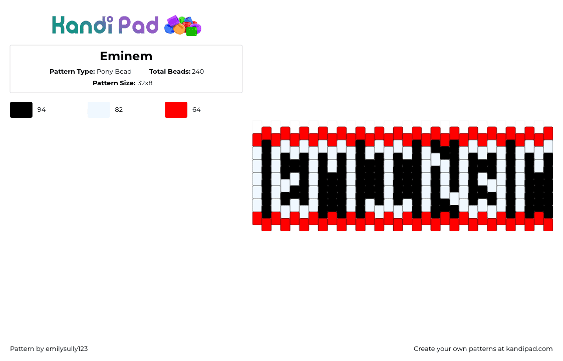Eminem - Pony Bead Pattern by emilysully123 on Kandi Pad - elvis,text,white,red