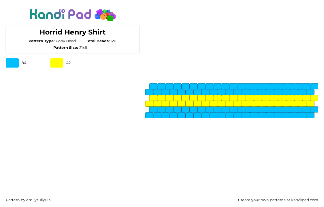 Horrid Henry Shirt - Pony Bead Pattern by emilysully123 on Kandi Pad - animation, cartoon, children, cuff, horrid henry, light blue, stripe, tv show, yellow