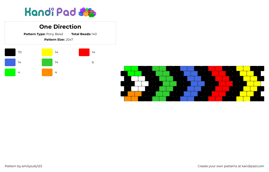 One Direction - Pony Bead Pattern by emilysully123 on Kandi Pad - one direction,chevron,arrows,colorful,music,band,cuff,black,green