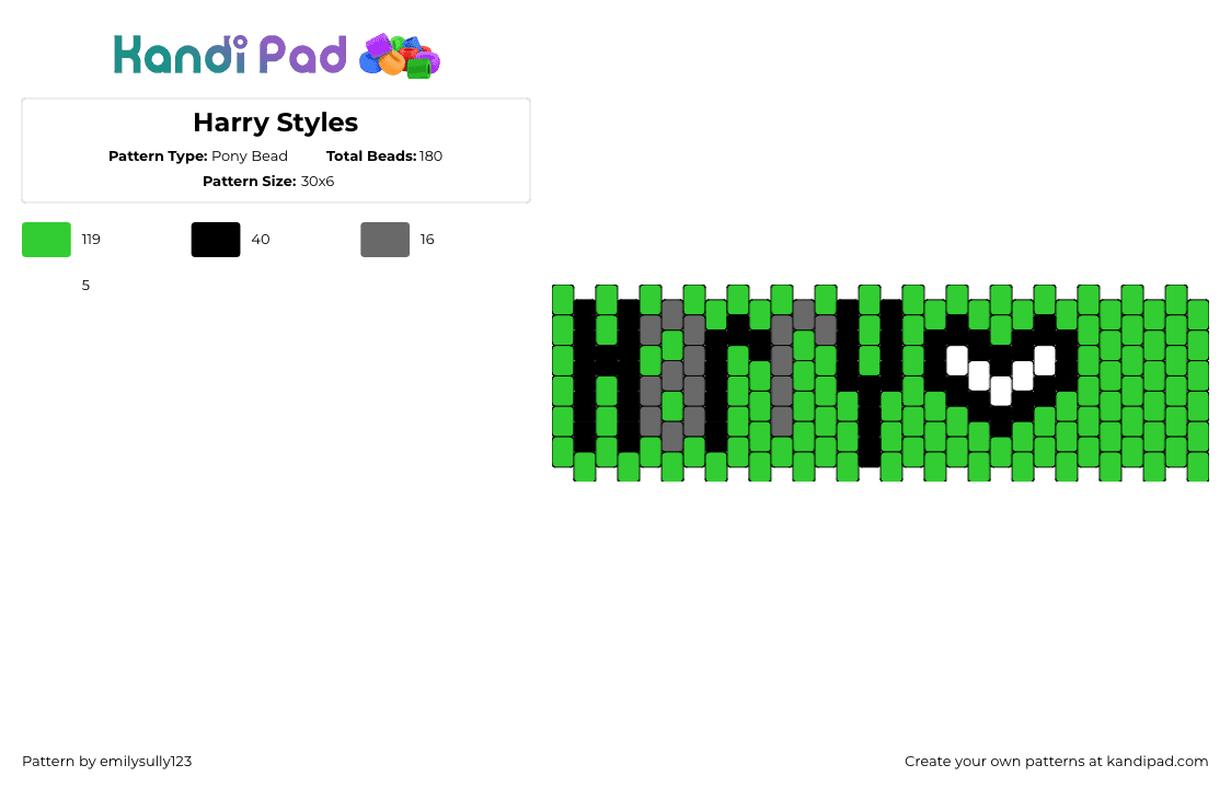 Harry Styles - Pony Bead Pattern by emilysully123 on Kandi Pad - harry styles,name,text,heart,music,cuff,green