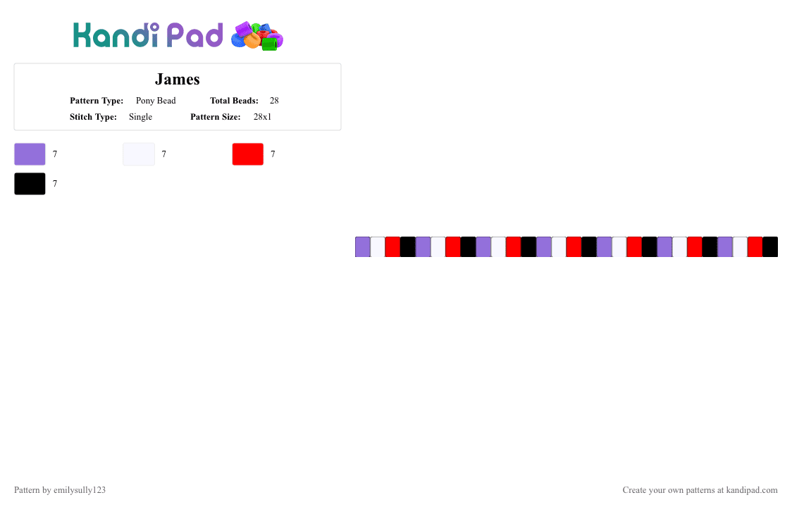 James - Pony Bead Pattern by emilysully123 on Kandi Pad - purple,red