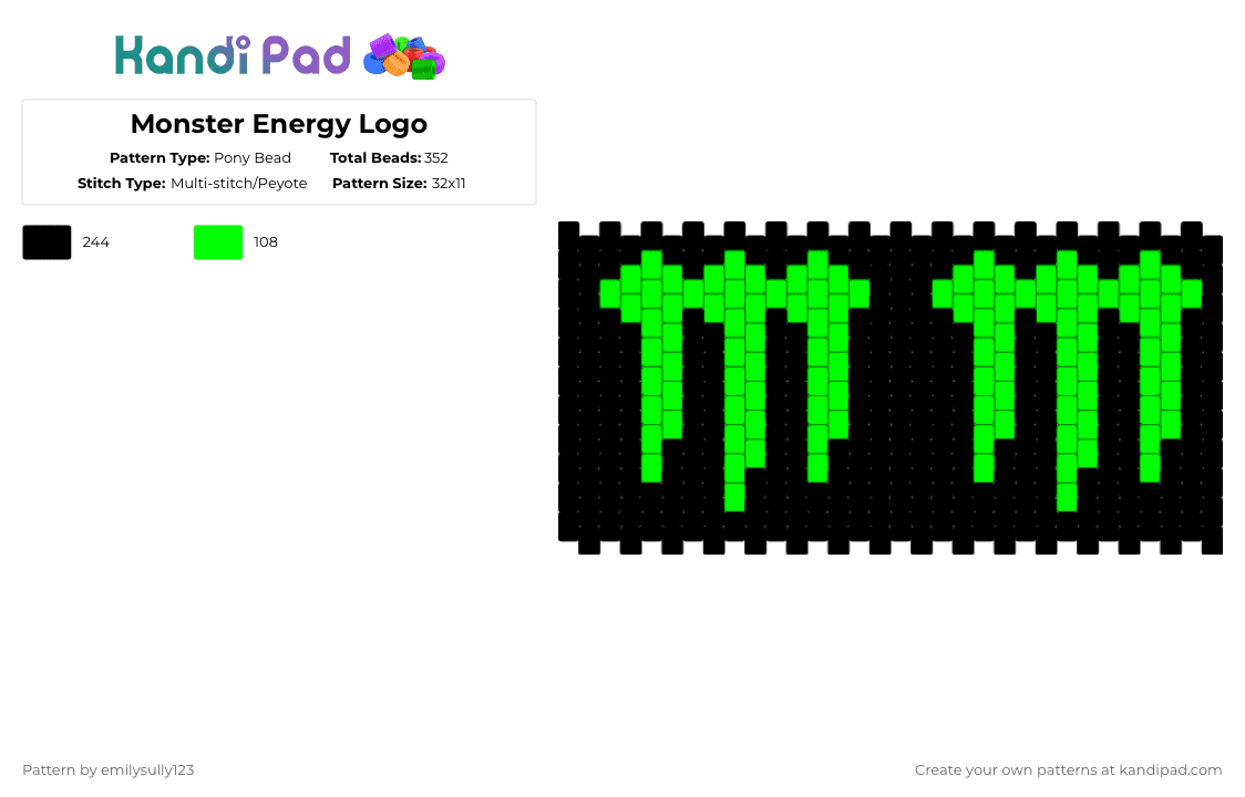 Monster Energy Graphics Pattern Monster Energy Logo Pony Bead Pattern - Kandi Pad | Kandi Patterns ...