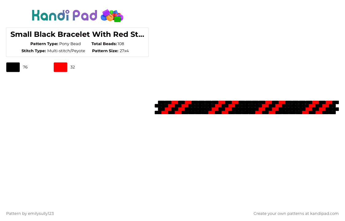 Small Black Bracelet With Red Stripes - Pony Bead Pattern by emilysully123 on Kandi Pad - black,red