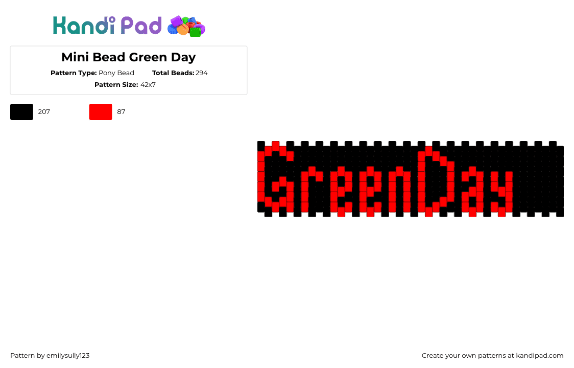 Mini Bead Green Day - Pony Bead Pattern by emilysully123 on Kandi Pad - black,red