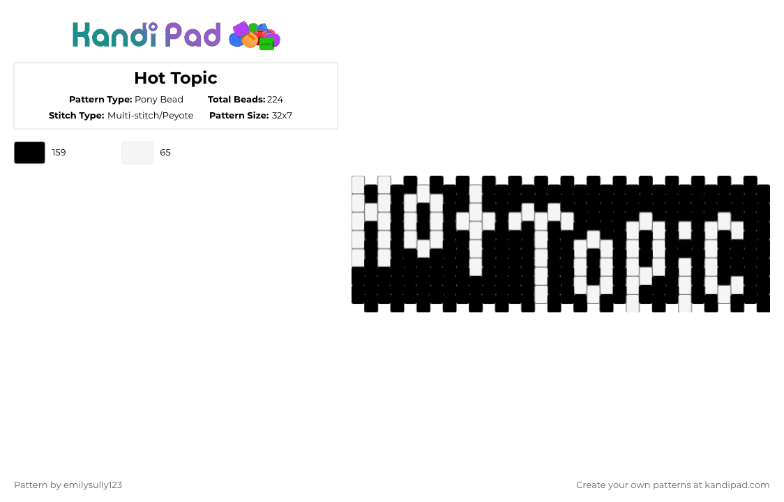 Hot Topic - Pony Bead Pattern by emilysully123 on Kandi Pad - white,black