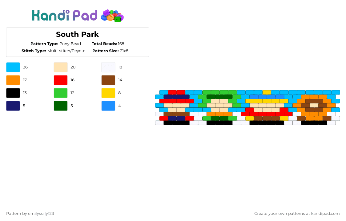 South Park - Pony Bead Pattern by emilysully123 on Kandi Pad - light blue,red,beige