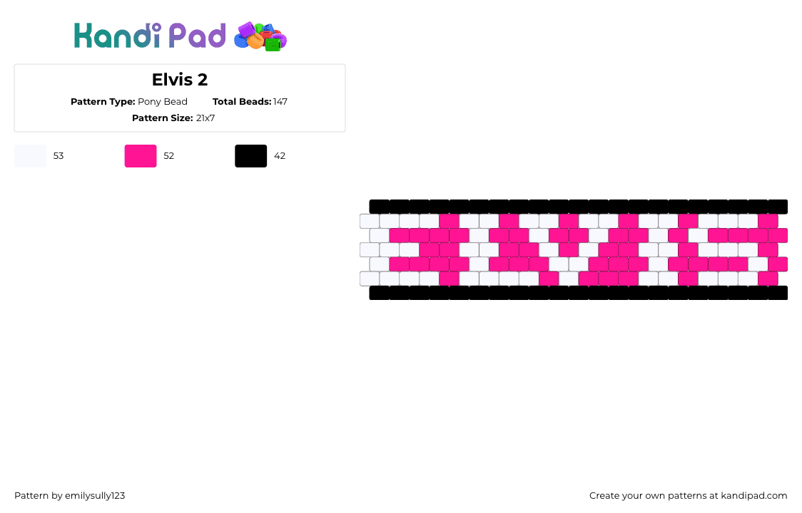 Elvis 2 - Pony Bead Pattern by emilysully123 on Kandi Pad - pink,white