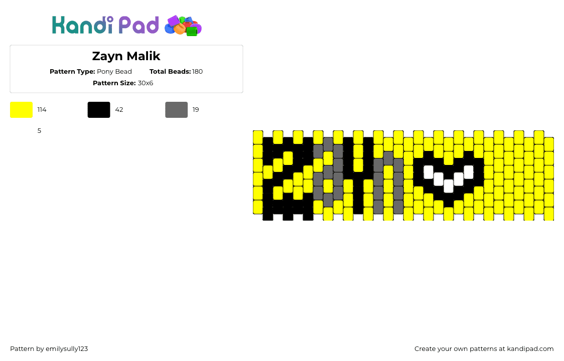 Zayn Malik - Pony Bead Pattern by emilysully123 on Kandi Pad - zayn malik,name,text,heart,music,cuff,yellow