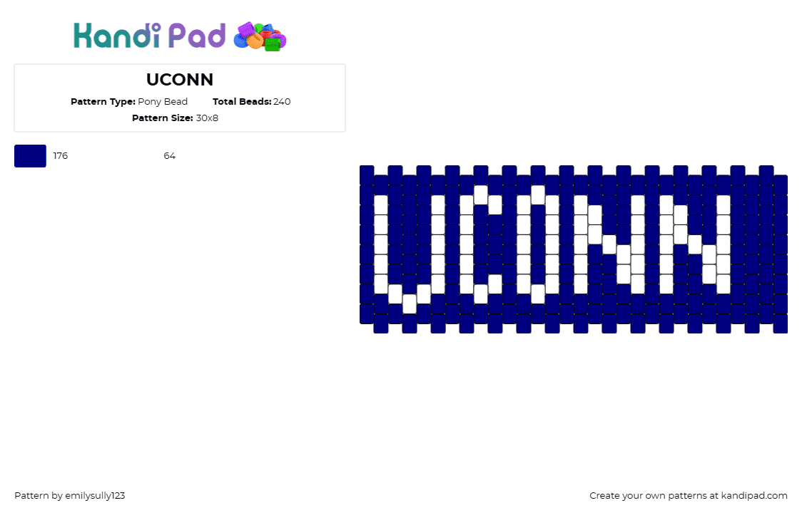 UCONN - Pony Bead Pattern by emilysully123 on Kandi Pad - uconn,university of connecticut,college,cuff,bracelet,logo,mascot,school,blue