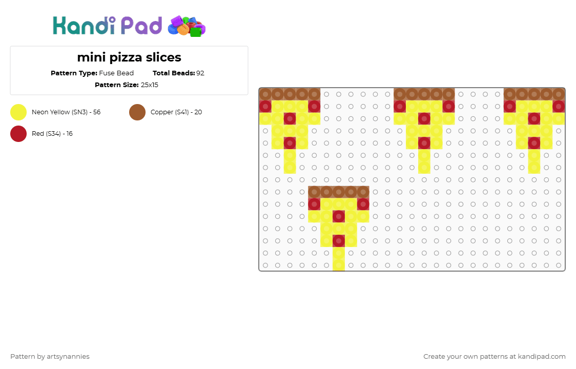mini pizza slices - Fuse Bead Pattern by artsynannies on Kandi Pad - yellow,pizza,mini pizza,pizza slice