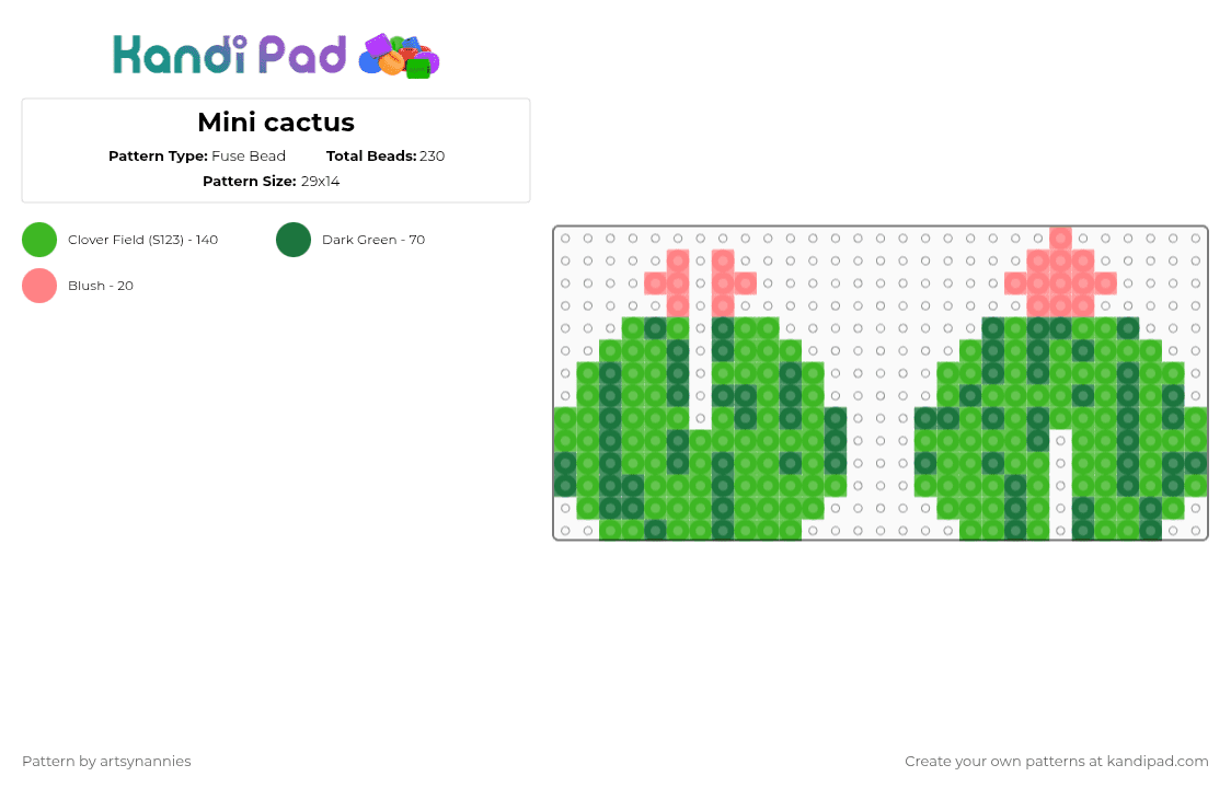 Mini cactus - Fuse Bead Pattern by artsynannies on Kandi Pad - cactus,plant,nature,desert,green,plants,3d,standing,little