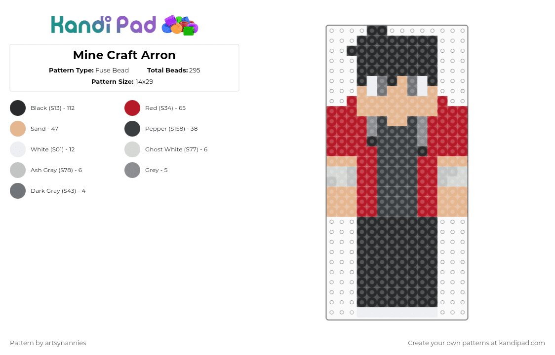 Mine Craft Arron - Fuse Bead Pattern by artsynannies on Kandi Pad - black,beige,red,aaron,minecraft,youtube