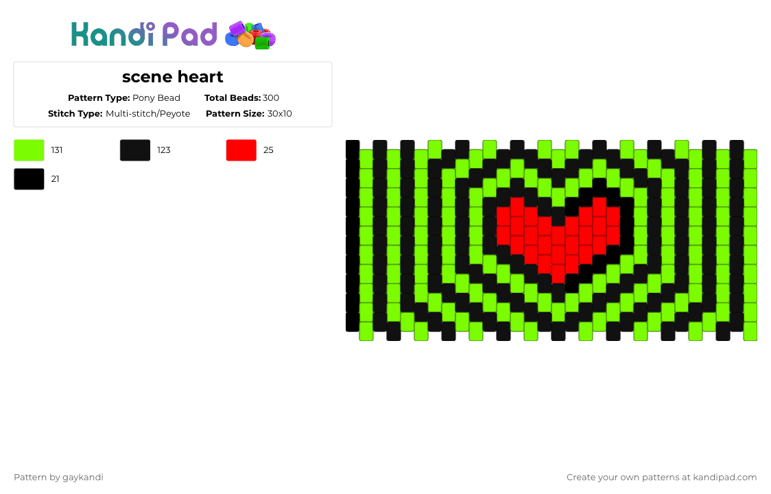 scene heart - Pony Bead Pattern by gaykandi on Kandi Pad - green