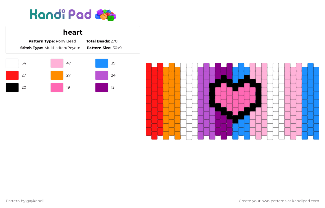 heart - Pony Bead Pattern by gaykandi on Kandi Pad - pink