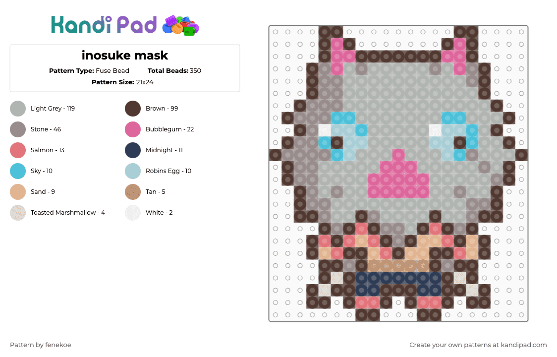 inosuke mask - Fuse Bead Pattern by fenekoe on Kandi Pad - brown,gray,beige