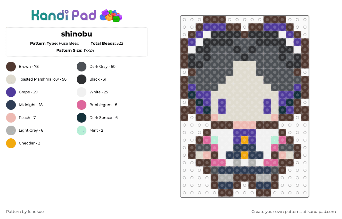 shinobu - Fuse Bead Pattern by fenekoe on Kandi Pad - brown,purple,gray,beige