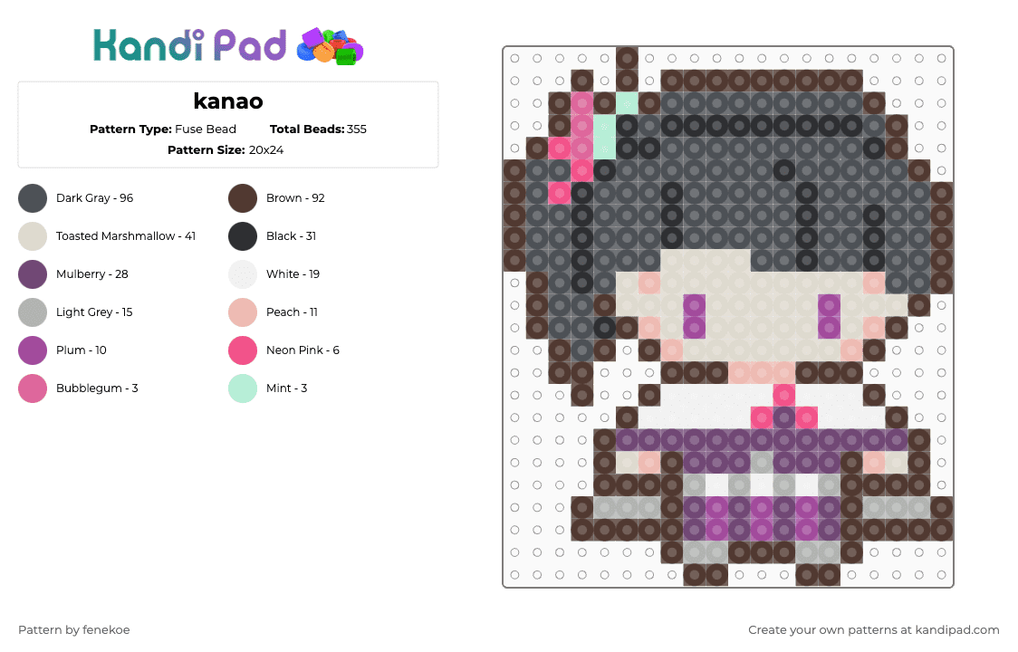 kanao - Fuse Bead Pattern by fenekoe on Kandi Pad - brown,gray,beige