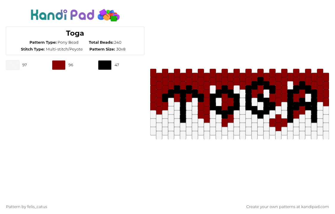 Toga - Pony Bead Pattern by felis_catus on Kandi Pad - red,white