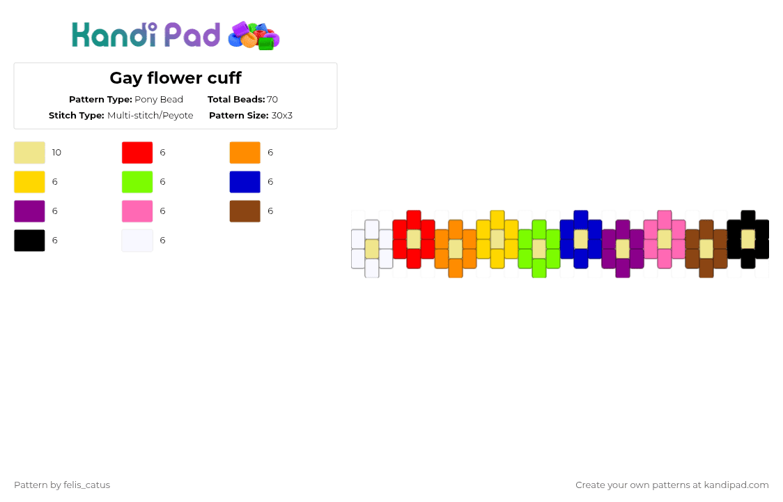 Gay flower cuff - Pony Bead Pattern by felis_catus on Kandi Pad - red,yellow,pink,cotdflowers