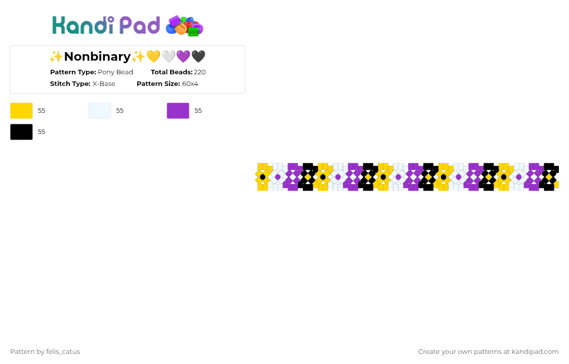 ✨Nonbinary✨💛🤍💜🖤 - Pony Bead Pattern by felis_catus on Kandi Pad - yellow,purple