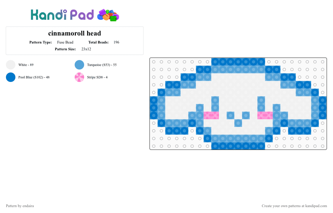 cinnamoroll head - Fuse Bead Pattern by endaira on Kandi Pad - blue,light blue