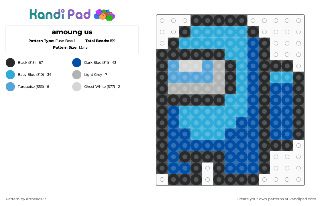 amoung us - Fuse Bead Pattern by artbead123 on Kandi Pad - light blue,blue