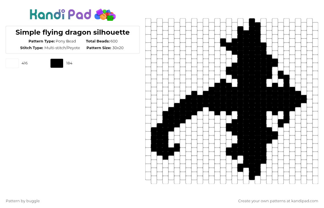 Simple flying dragon silhouette - Pony Bead Pattern by buggle on Kandi Pad - black,white,animal,dragon,silhouette,mystical