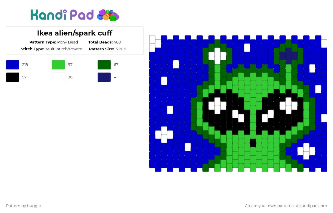 Ikea alien/spark cuff - Pony Bead Pattern by buggle on Kandi Pad - scifi,purple,green,ikea,alien,space,plushie,plush,sparv