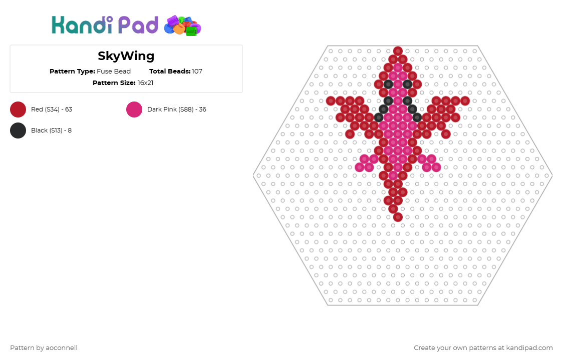SkyWing - Fuse Bead Pattern by aoconnell on Kandi Pad - red,pink