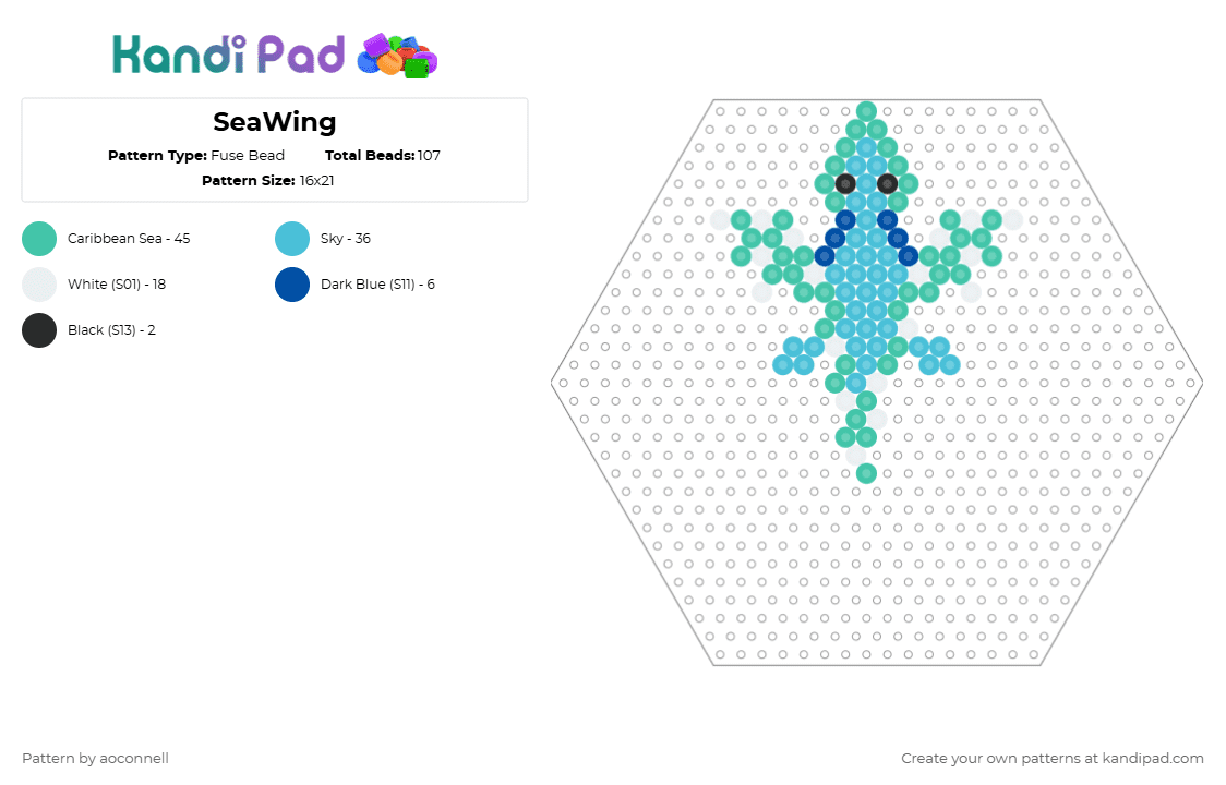 SeaWing - Fuse Bead Pattern by aoconnell on Kandi Pad - teal,light blue