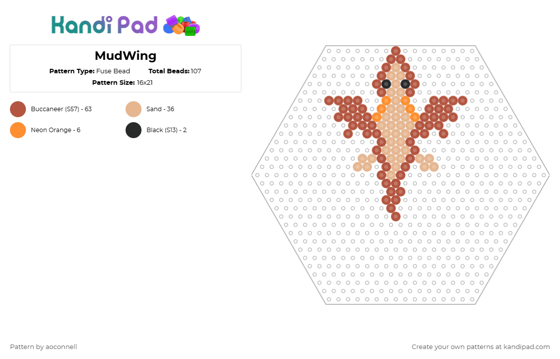 MudWing - Fuse Bead Pattern by aoconnell on Kandi Pad - red,beige