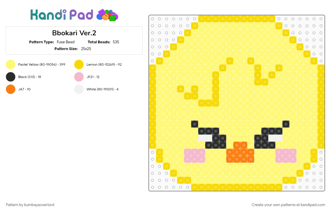 Bbokari Ver.2 - Fuse Bead Pattern by kumbayaoverlord on Kandi Pad - bbokari, kpop, skzoo, stray kids, yellow