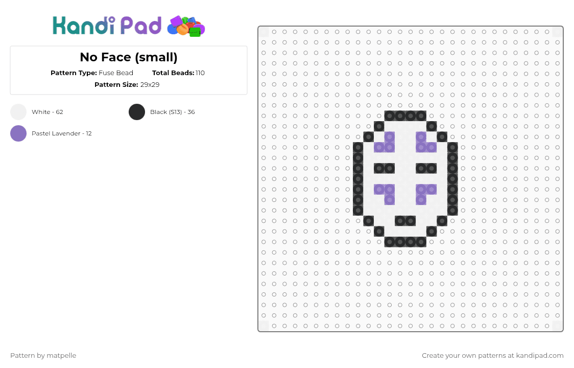 No Face - Fuse Bead Pattern by kreweofghibli on Kandi Pad - white
